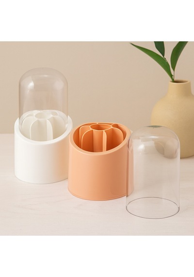 7 Bölmeli Kapsül Organizer Plastik Hazne, Mika Kapak Açık Ahşap