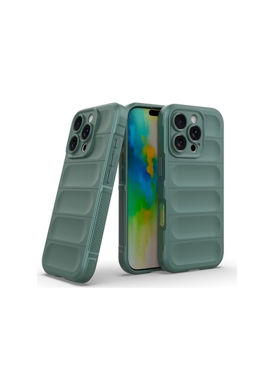 Apple iPhone Uyumlu 16 Pro Kılıf Kamera Korumalı Esnek Silikon Parmak Şeritli Pazarplus Koyu Yeşil