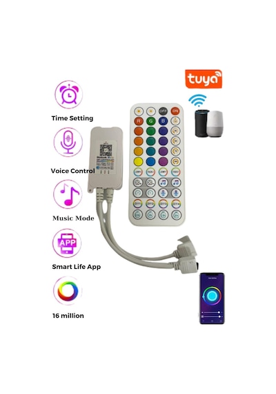Hazarled Tuya Destekli Wifi Kontrollü RGB Şerit Led Kontrol Cihazı 5-24V