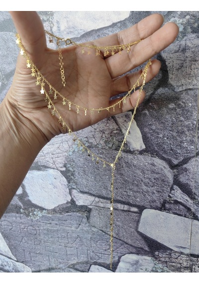 Choker Ve Y Kolye 2 Si 1 Arada Yıldızlı Gümüş Kolye Rose Gold
