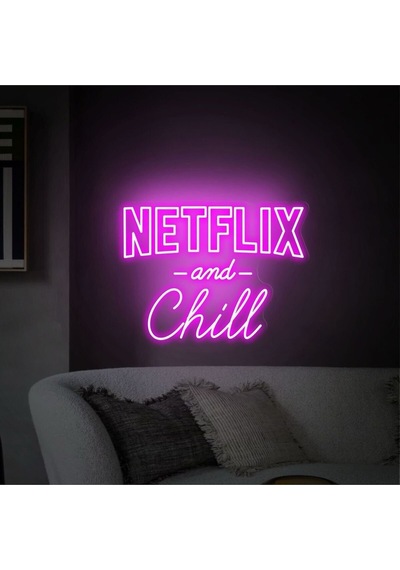 Netflıx And Chill Yazılı Neon Tabela Pembe