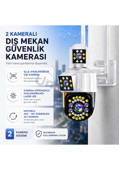 Uninet 5mp Çift Kameralı Wifi Ptz Güvenlik Kamerası 355 Döner, Lazer Flash Led, Insan Takibi Ve Gece Görüşü