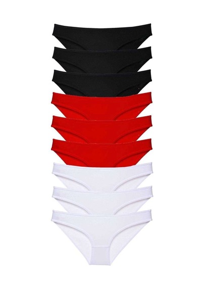 9 Adet Süper Eko Set Likralı Kadın Slip Külot Siyah Kırmızı Beyaz Mudanis Beden: M Standart