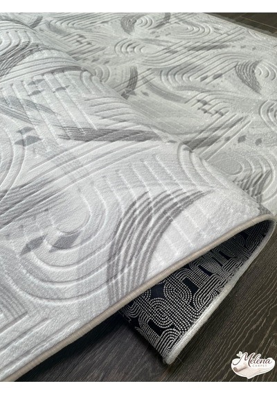 Konak Halı Modern Gri Çizgisel Desenli Emboss Saçaklı Salon Halısı Gri