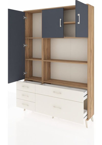 Arges Dolap 7 Raflı 5 Çekmeceli 3 Kapaklı 132x30x195 Çam-antr... Çam