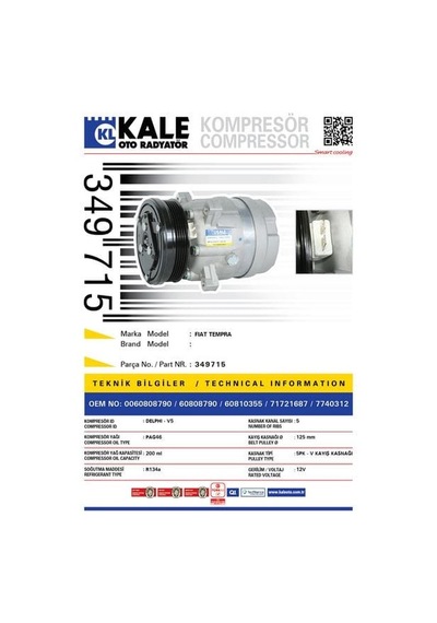 KALE OTO Radyatör 349715 Klima Kompresörü Tempra (91-96)