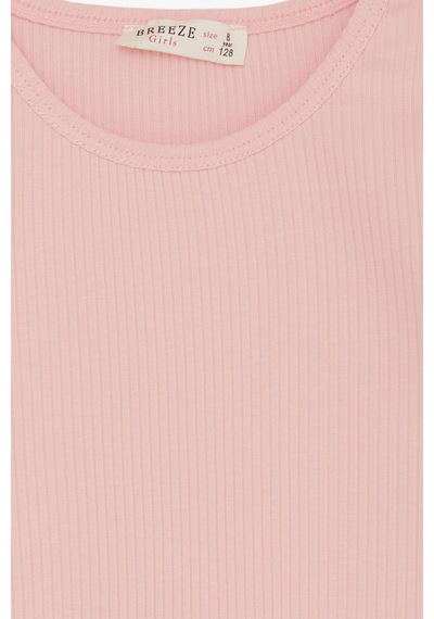Breeze Kız Çocuk Crop Tişört Göbek Dekolte Detaylı 8-14 Yaş, Pembe-pembe Pembe