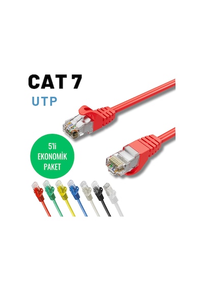 5 Adet 25 Cm Kırmızı Irenıs Cat7 Ethernet Network Lan İnternet Kablosu