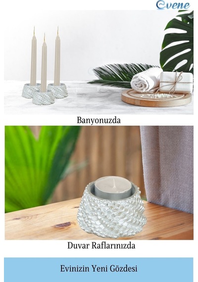 Mumluk Şamdan Tealight Ve İnce Mum Uyumlu Ejderha Yumurtası Model - Gümüş