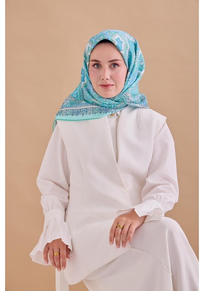 Silk Home Twill İpek Eşarp 11476-10 Su Yeşili, Mavi, Turkuaz, Beyaz