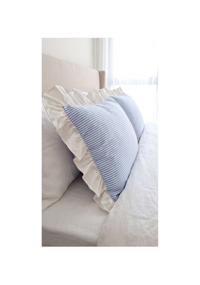 2'li Pamuklu Kumaş Beyaz Fırfırlı Çizgili Yastık Kılıfı 50x70 Cm Mavi - 905289691 Mavi