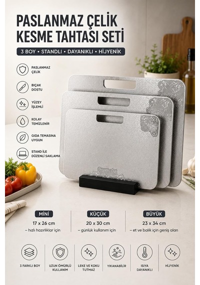 3 Lü 304 Paslanmaz Çelik Kesme Tahtası Seti Ahşap Standlı, Çift Taraflı Desenli Yüzey, Bulaşık Makinesinde Yıkanabilir, Günlük Mutfak Kullanımı İçin Mini, Küçük Ve Büyük Boy 17x26 / 20x30 / 23x34 C 3 Lü 304 Paslanmaz Çelik Kesme Tahtası Seti Ahşap Standlı, Çift Taraflı Desenli Yüzey, Bulaşık Makinesinde Yıkanabilir, Günlük Mutfak Kullanımı İçin Mini, Küçük Ve Büyük Boy 17x26 / 20x30 / 23x34 C