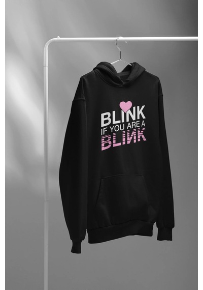 Magors Stıl-x Black Pınk Blınk Baskılı Oversıze, Pamuklu, Kapüşonlu Sweatshırt Siyah