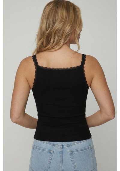 Siyah İnci 3'lü Paket %100 Pamuklu Askılı Dantelli Örme T-shirt Atlet 1008 Siyah Beyaz Ten