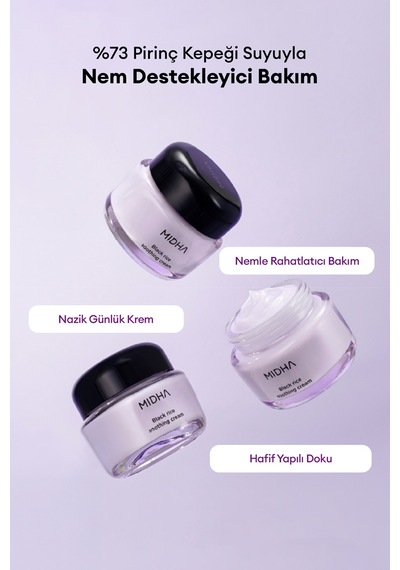 Midha Black Rice Soothing Hassas Ciltler için Nemlendirici Yüz Bakım Kremi 50 ML