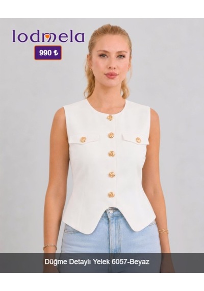 Düğme Detaylı Yelek 6057-beyaz