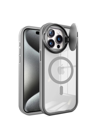 Apple iPhone Uyumlu 15 Pro Max Kılıf Teleskop Lens Magsafe Silikon Kapak - Titan Gri İtdark1714