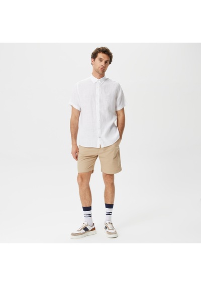 Nautica Erkek Beyaz Classic Fit Kısa Kollu Keten Gömlek
