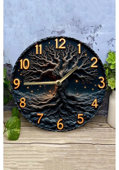 Yıldızlı Gece Ağacı 3d Görünümlü Mdf Duvar Saati 33 Cm Sdw288 Renkli