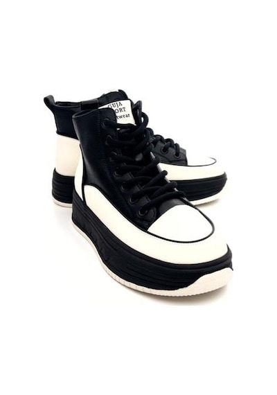 Guja 25k335 Kadın Hakiki Deri Parçalı Kısa Boyunlu Sneaker Bot Siyah