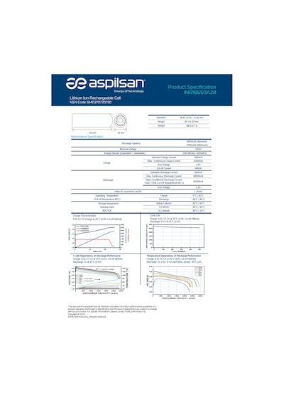 Aspilsan 18650 2600mah 3.7v Li-ion Şarjlı Pil 2'li Paket Inr18650a28  Yerli Üretim Lityum İyon Batarya