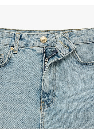 Koton Pamuklu Rahat Kalıp Duble Paça Mini Denim Şort Orta İndigo 6sal40032md