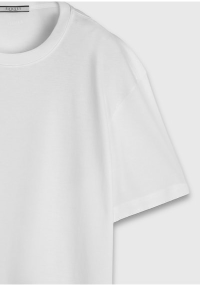 Ramsey Beyaz Düz Bisiklet Yaka %100 Pamuk T-shirt beyaz white