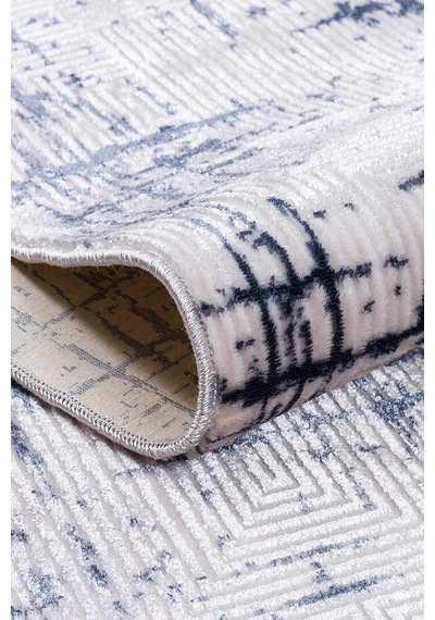 Parlak Saten Dokulu Poem Bambu Tuşe Modern Trend Yuvarlak Halı Pm07 Mavi Mavi-krem