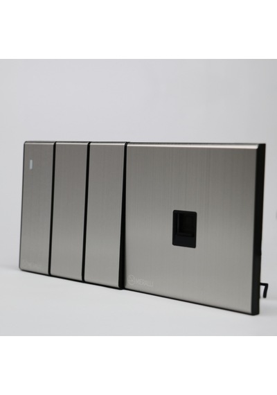 MERALLI INOX 3'lü vavien anahtar, hakiki fırçalanmış paslanmaz çelik, çerçevesiz 86×86 Modüler  kasa dahil
