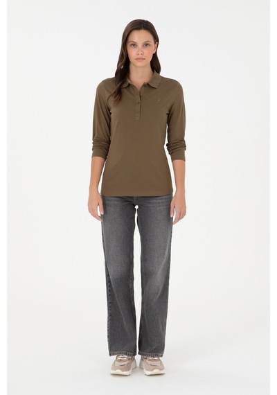 U.S. Polo Assn. Kadın Haki Basic Polo Yaka Sweatshirt 50289541-VR027