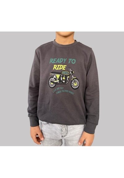 Erkek Çocuk Yumuşak Doku Antrasit Uzun Kollu Bisiklet Baskılı Sweatshirt Antrasit
