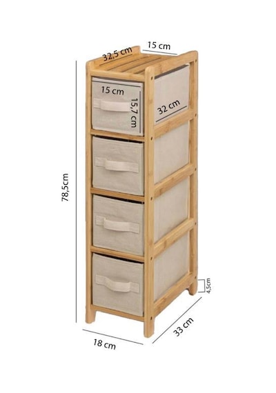 Digithome Bambu Slim 4 Çekmeceli Dolap Organizer Çok Amaçlı Düzenleyici Şifonyer Db-0048 Kahverengi