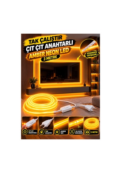 3 Metre Yapışkanlı Amber Neon Led Şerit ,1.5 Metre Anahtarlı Kablolu Tak Çalıştır Hazır Set ,esnek Şerit Led,mutfak,tezgah Ledi, ,ambiyans Işık Havuzu, Balkon, Teras Ve Ev İçin Dekoratif Led 3 Metre Yapışkanlı Amber Neon Led Şerit ,1.5 Metre Anahtarlı Kablolu Tak Çalıştır Hazır Set ,esnek Şerit Led,mutfak,tezgah Ledi, ,ambiyans Işık Havuzu, Balkon, Teras Ve Ev İçin Dekoratif Led