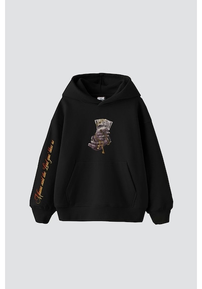 Money Hand Baskılı Oversize Unisex Premium Siyah Siyah