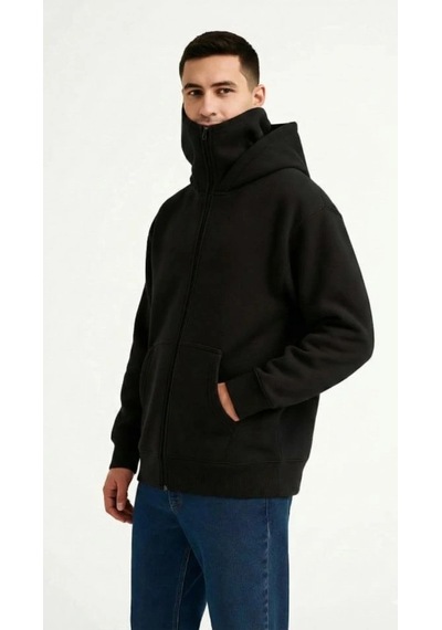 Defymoda Samuray Ninja Çift Kapüşonlu Zıp Fermuarlı Kanguru Cepli Tam Fermuarlı Hoodie Sweatshirt - Siyah Çok Renkli