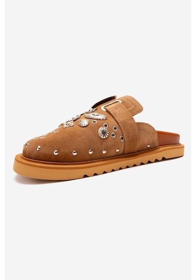Luvishoes Maril Toprak Süet Hakiki Deri Kemerli Burnu Kapalı Kadın Terlik Toprak