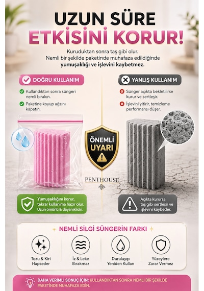 3 Adet Nemli Silgi Sünger - Toz Ustası - Çok Amaçlı Temizlik Toz Süngeri