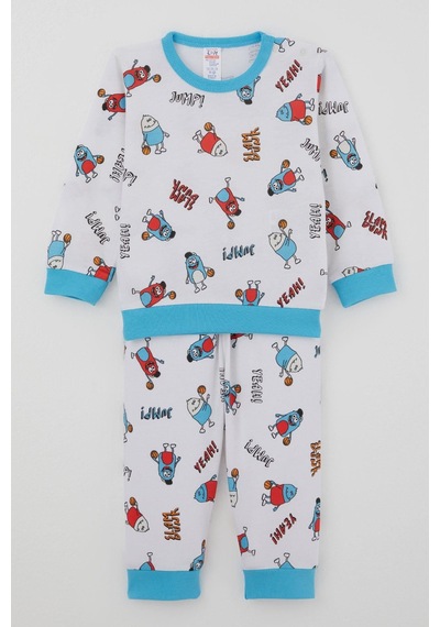Breeze Erkek Bebek Pijama Takımı Omuzdan Patlı Mini Basket Yıldızı 4 Ay-1 Yaş, Beyaz