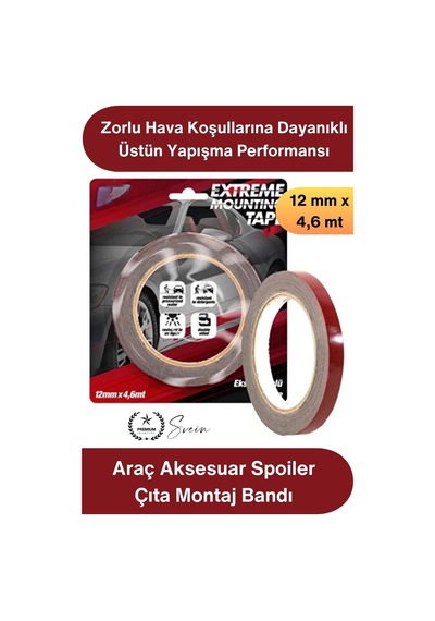 Montajbandı 3m Araç Aksesuar Spoiler Çıta Montaj Bandı Çok Güçlü Çift Taraflı Oto Yapıştırma Bandı Standart