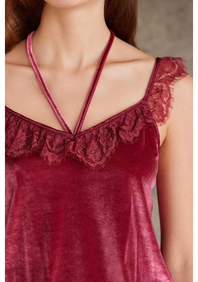 Pierre Cardin Dantelli Kadife Tulum Sabahlık Takım 4800 Bordo 001