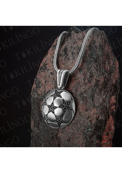 Takılingo 925 Ayar Gümüş Futbol Topu Motifli Zirkon Taşlı Erkek Kolye Gümüş
