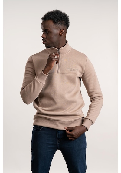Fbı Fermuarlı Dik Yaka 3 İplik İçi Şardonlu Slimfit Sweatshirt Kahverengi