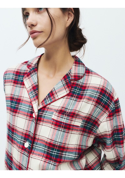 Marks & Spencer Pamuklu Kareli Pijama Takımı T37002277J Krem Mix