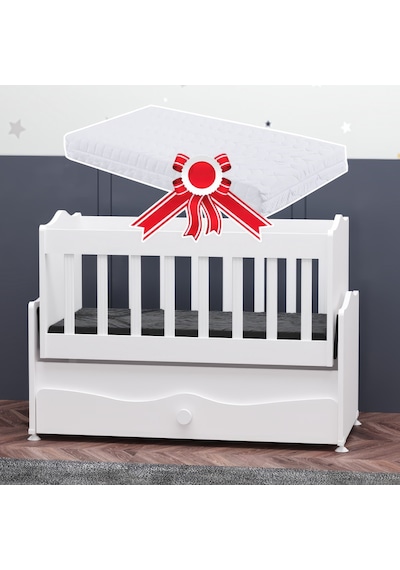 Garaj Home İnci Çekmeceli Anne Yanı Beşik + Yatak - Beyaz Beyaz