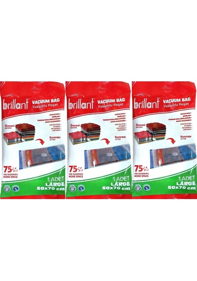 Brillant Vakumlu Poşet/hurç 50 70cm Large İç Adet 1 3 Lü Set Şeffaf