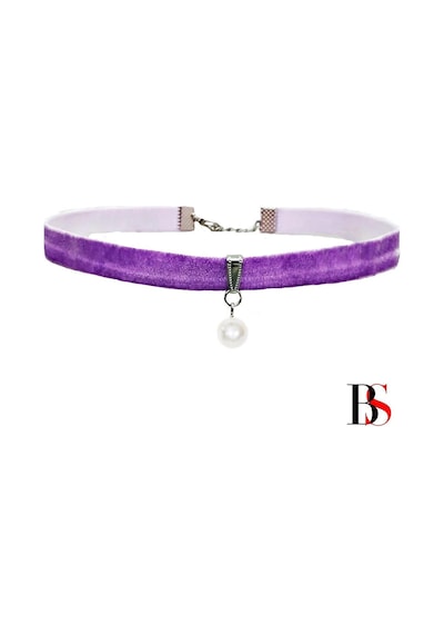 Mor Renk Kadife Kadın Akrilik Inci Choker Kolye Renkli