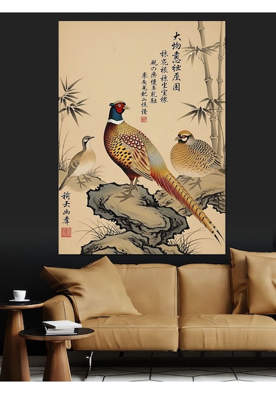 Japon Sanatı Sülün Kuşu Dekoratif Kanvas - Mdf Ahşap Tablo