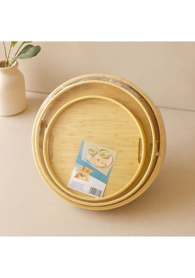 Hubrendy Tedarik Bambu Ahşap Yuvarlak Tepsi Seti 30/35/38 Cm 3'lü Diğer