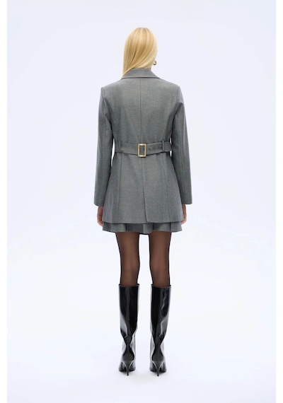 Quzu Kazayağı Desenlı Gri Kadın Blazer Ceket Ckt01109 Gri