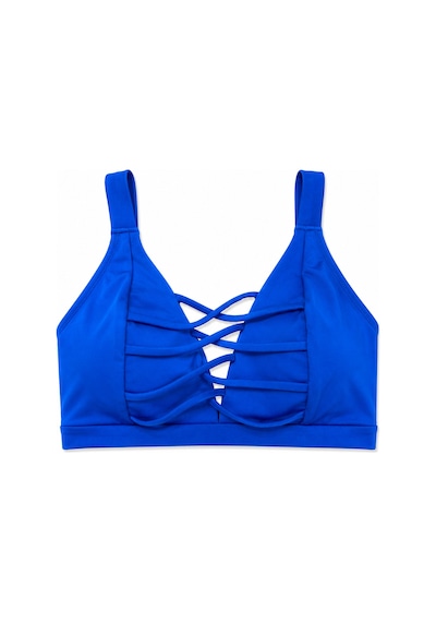 Büyük Beden İp Detaylı Toparlayıcı Ayarlanabilir Askılı Kadın Bikini Üst Mavi